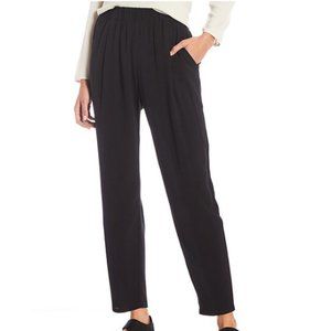 EILEEN FISHER Silk Georgette Crepe Tapered Pant with Side Slit, Black